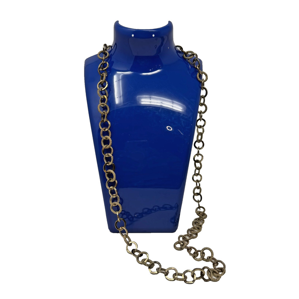 Vintage Gold Tone Textured Circle Link Costume Necklace 14in